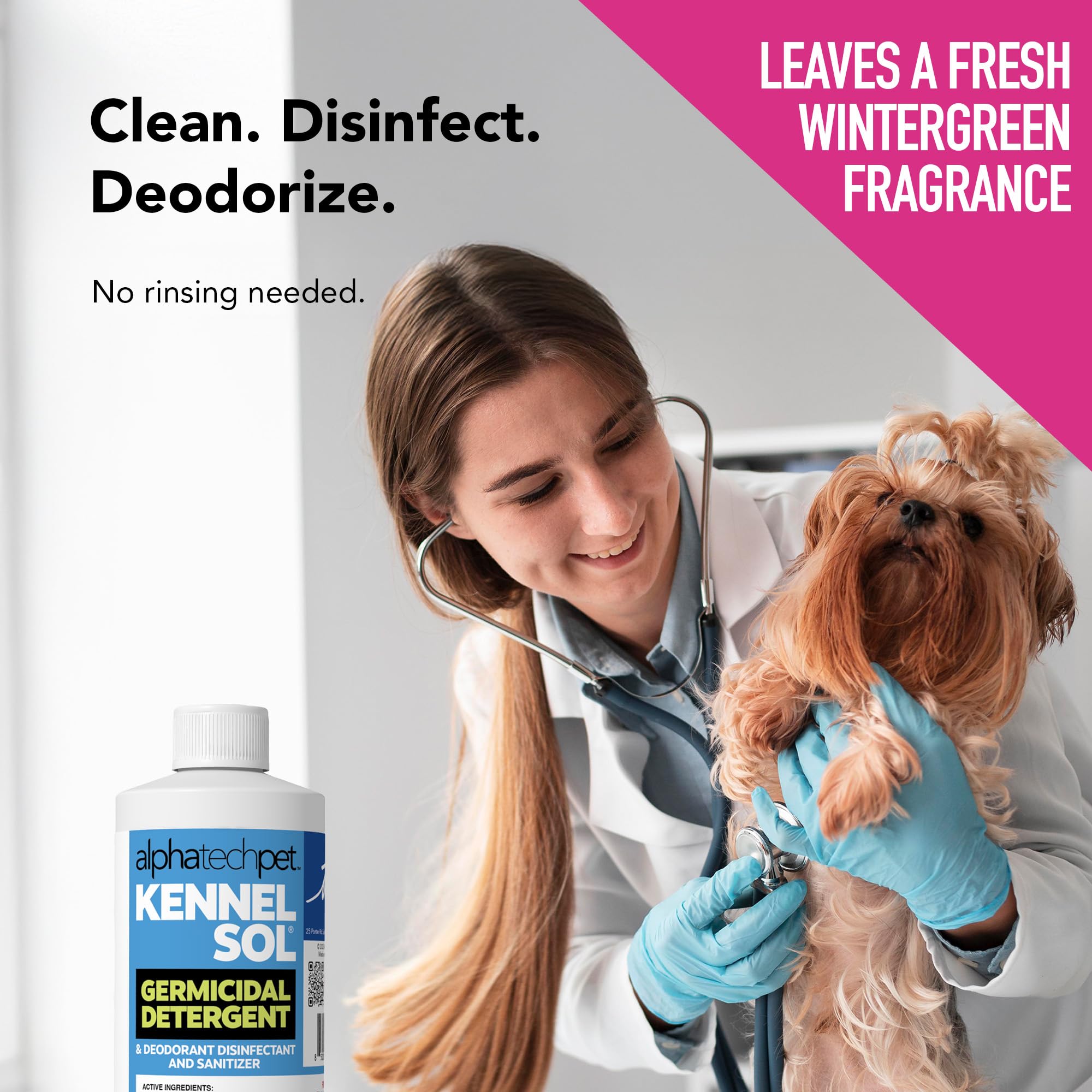 ATP KennelSol wintergreen scent creates a fresh kennel environment after use.