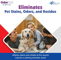 ATP OdorPet bottle pour demonstrates easy-to-measure, ready-to-use stain and odor elimination.