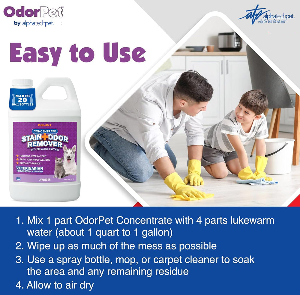 ATP OdorPet spray application enables quick spot cleaning and odor control on furniture.