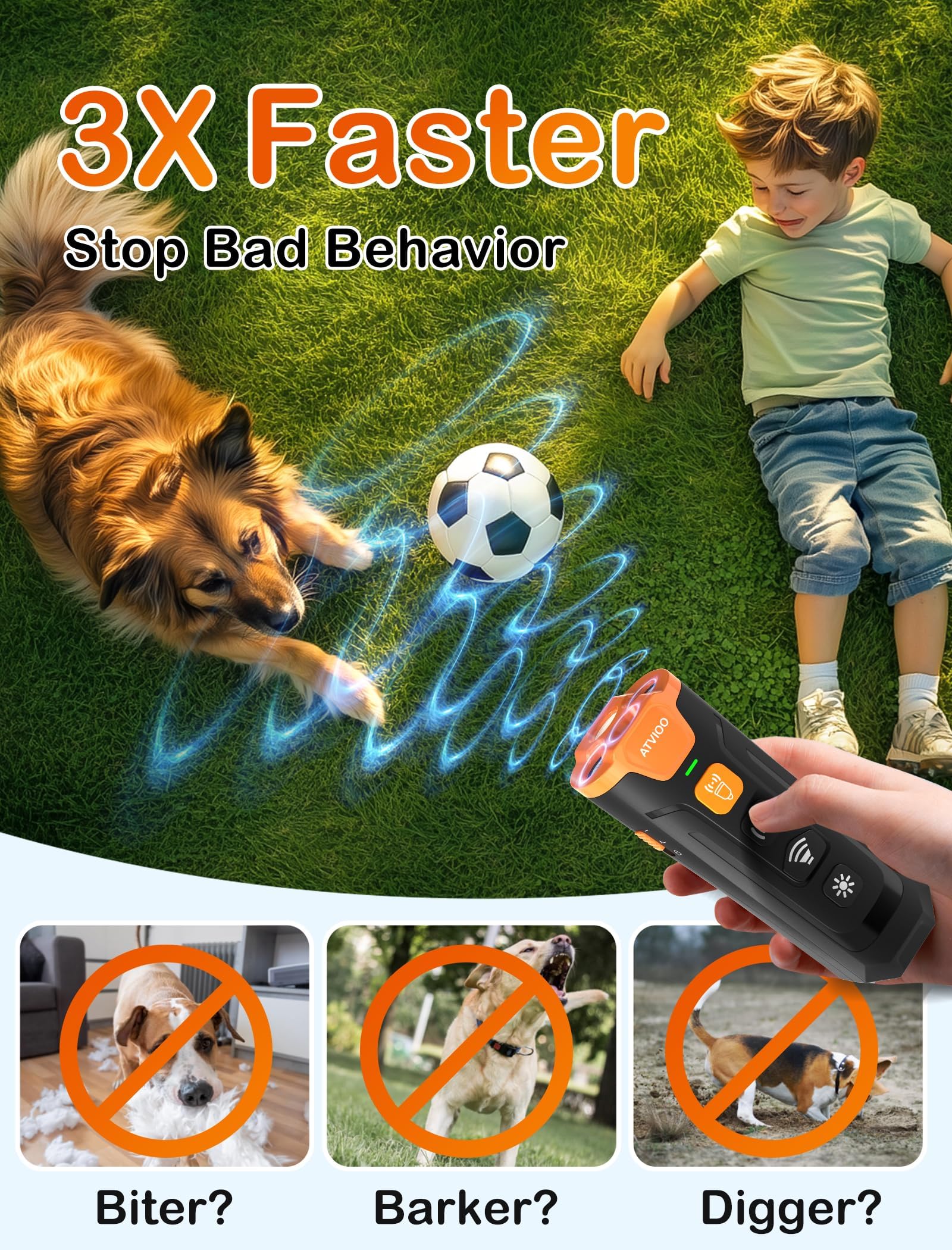 ATVIOO bark deterrent device in use helping curb nuisance barking and unwanted behaviors.