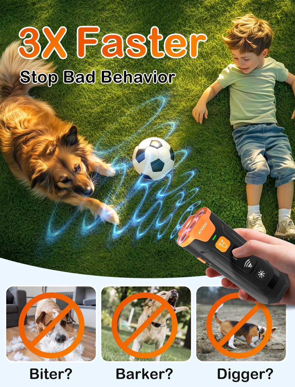 ATVIOO bark deterrent device in use helping curb nuisance barking and unwanted behaviors.