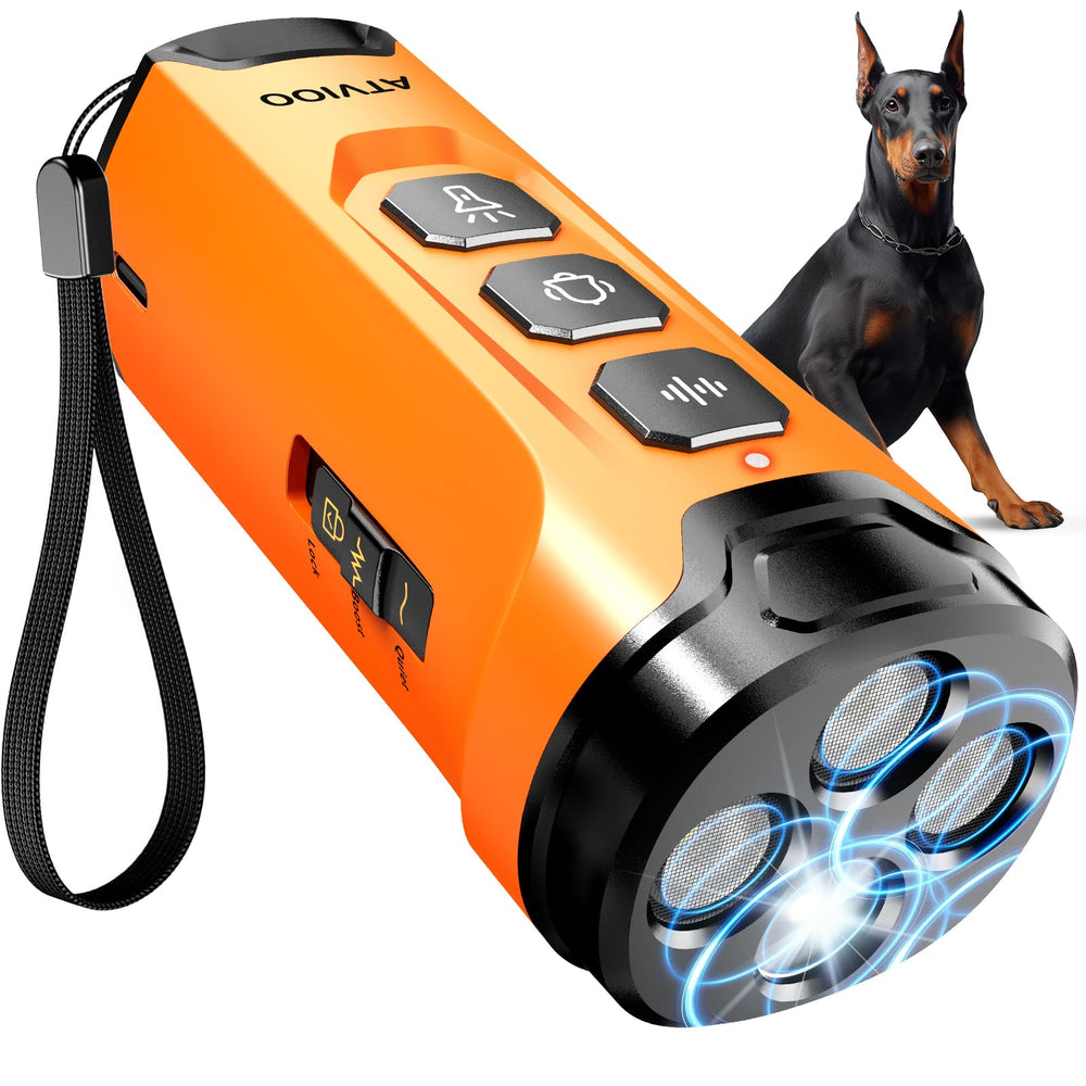 ATVIOO Dog Bark Deterrent front view shows compact humane training device.