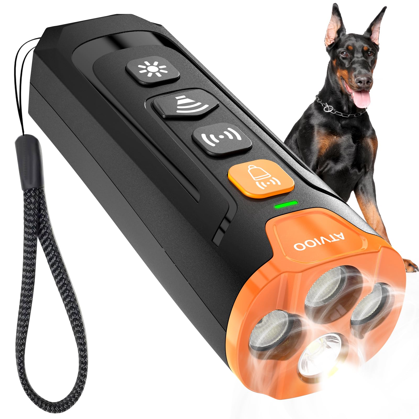 ATVIOO dog stop barking device front view demonstrates compact training for calmer home environments.