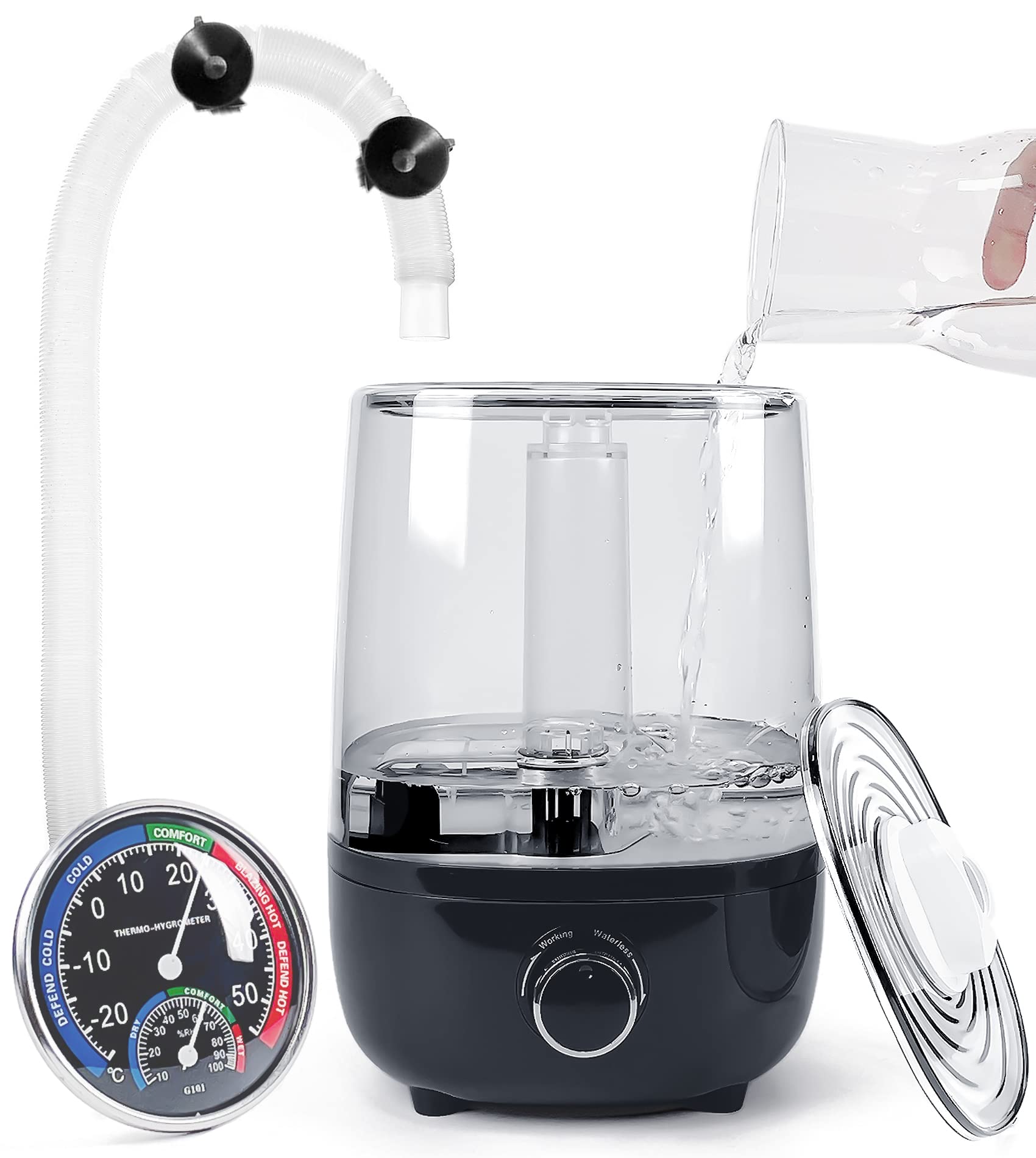 AUAAQ top-fill reptile fogger with lid open for easy refilling and cleaning.