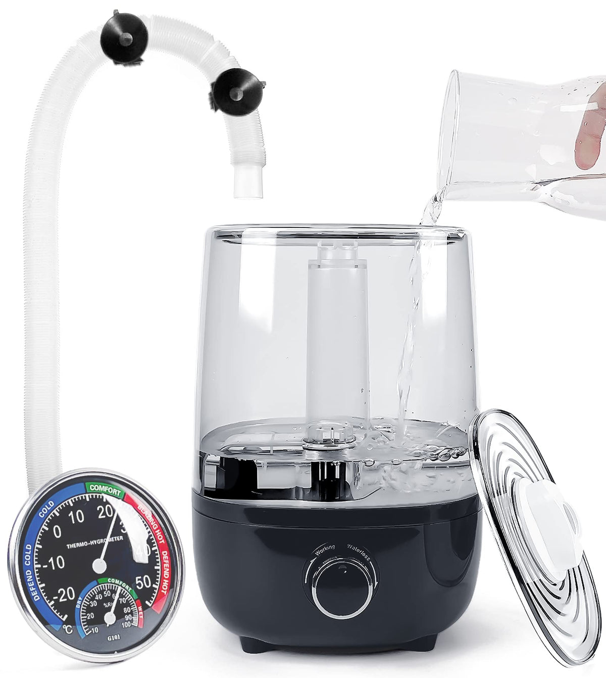 AUAAQ top-fill reptile fogger with lid open for easy refilling and cleaning.