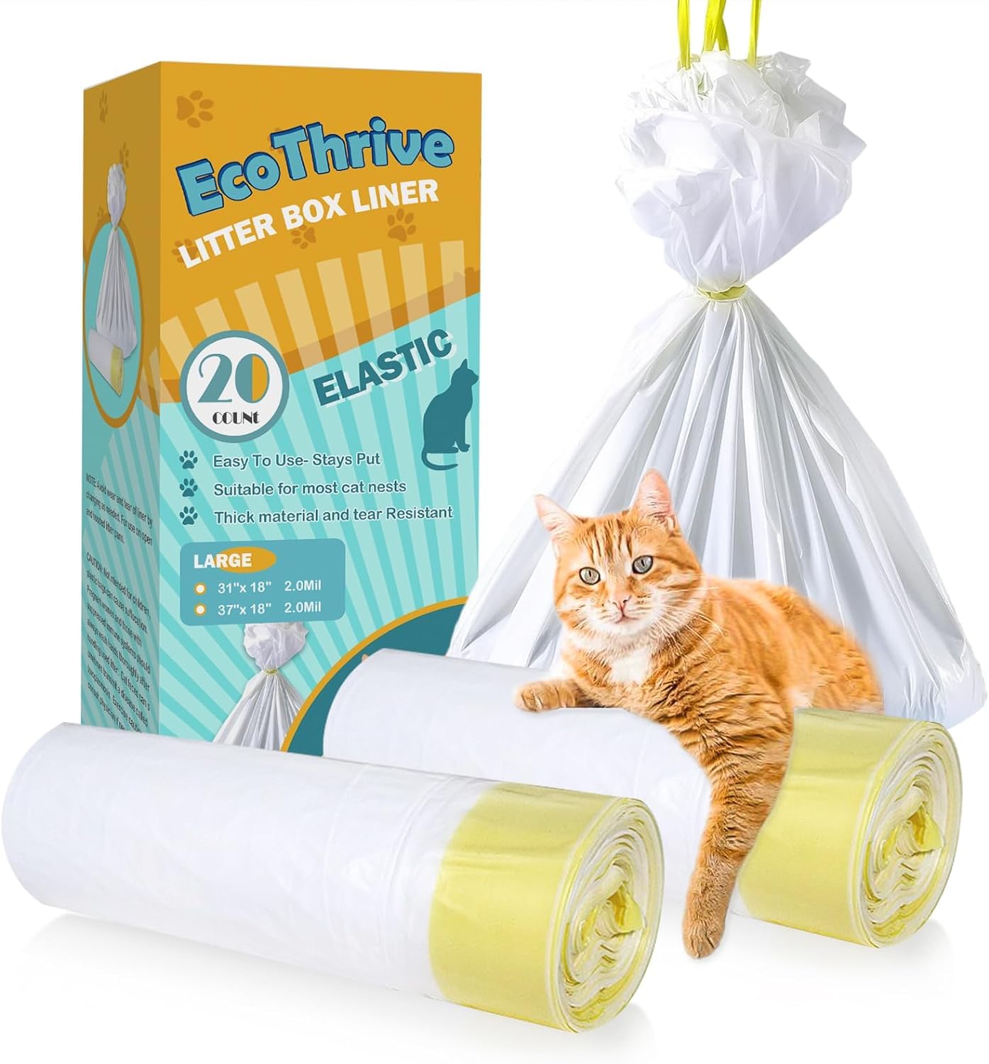 AUAON cat litter liner with drawstring closure seals odors for mess-free disposal.
