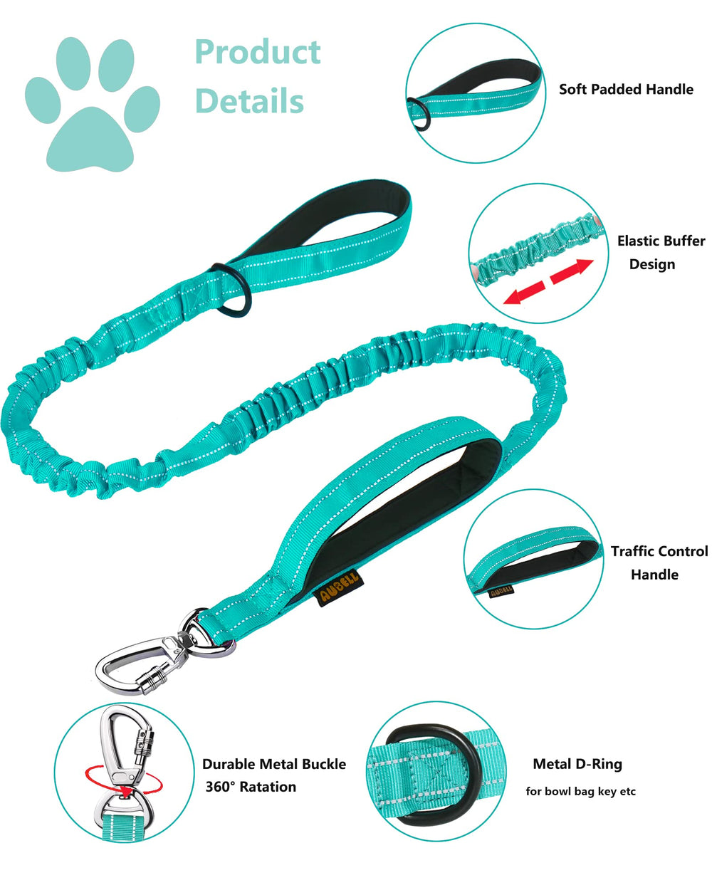 AUBELL collar with handle offers controlled assists during training and crowds.