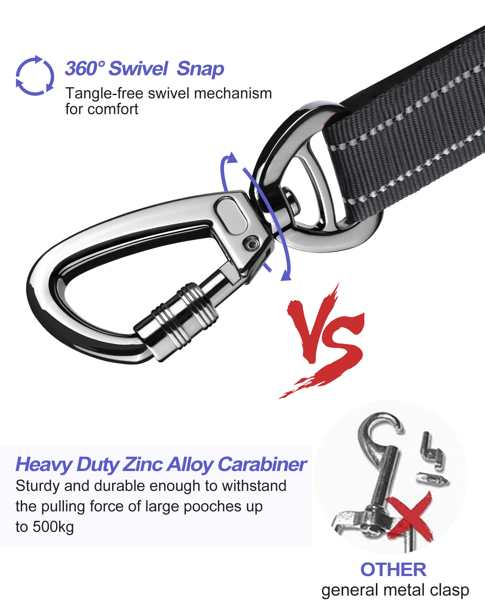 AUBELL heavy-duty zinc alloy swivel carabiner provides reliable pet safety during travel.