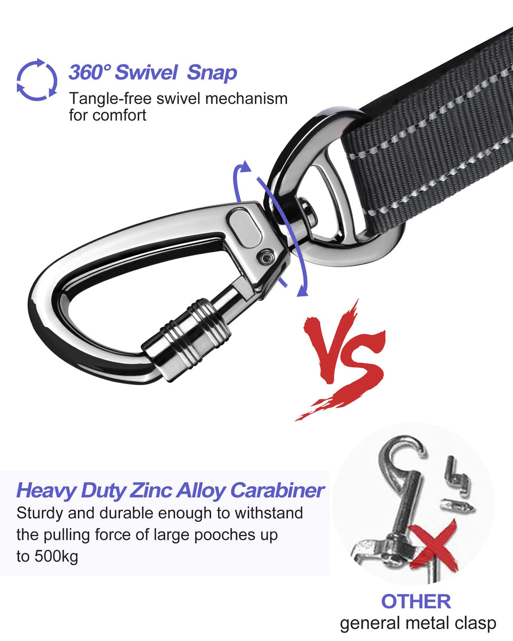 AUBELL heavy-duty zinc alloy swivel carabiner provides reliable pet safety during travel.