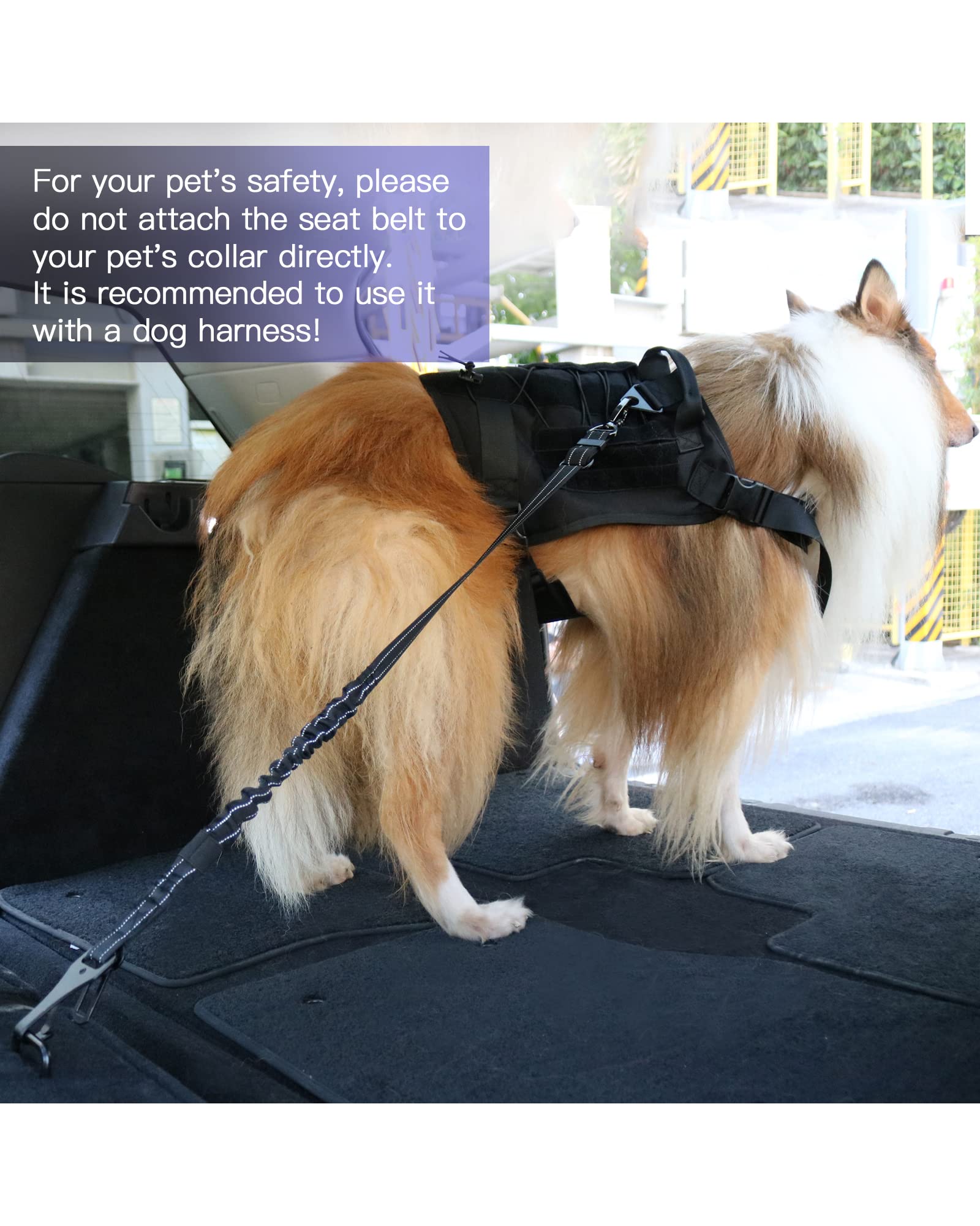 AUBELL dog seat belt with reflective accents improves visibility during evening drives.
