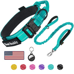 AUBELL tactical dog collar and leash in teal for secure training and daily walks.