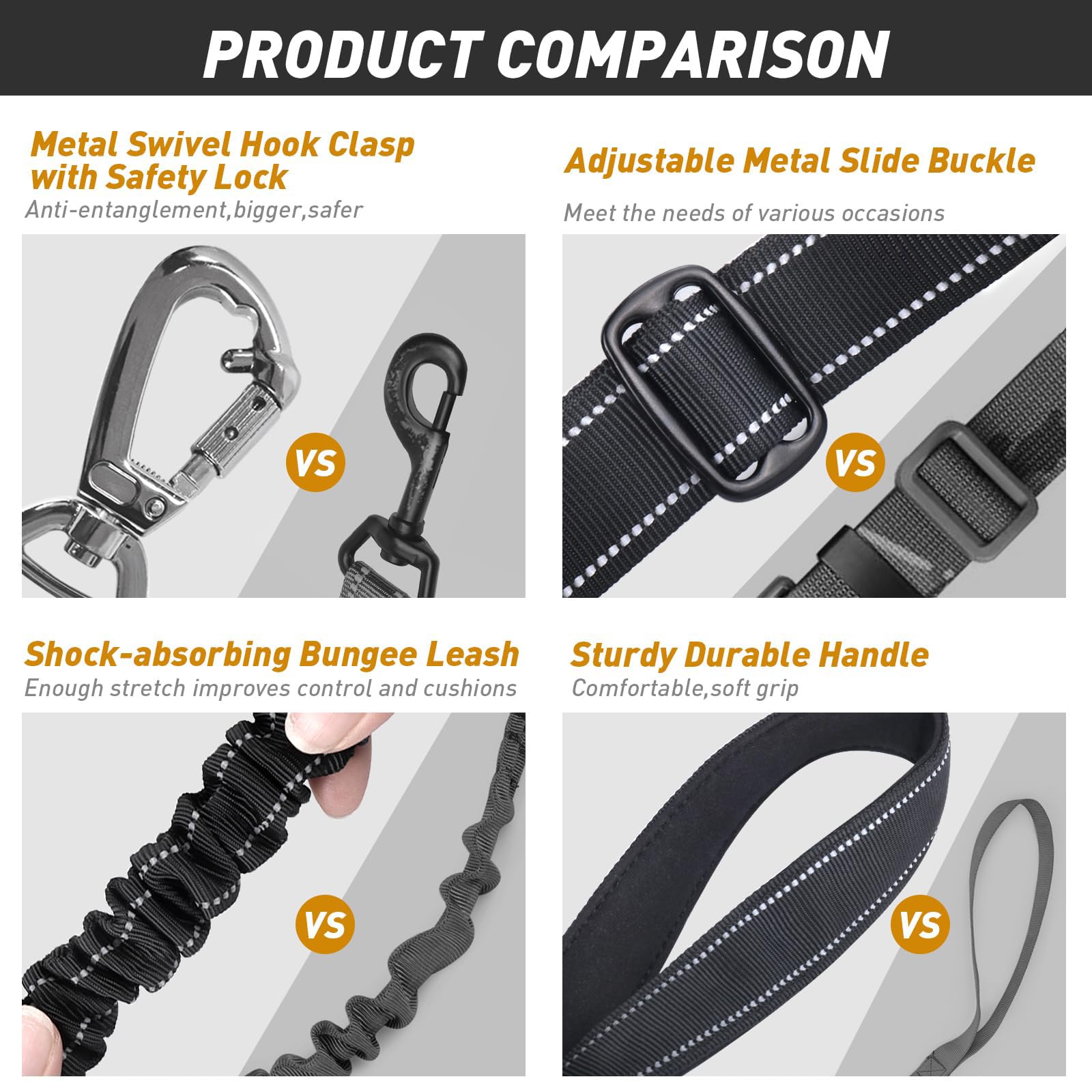 AUBELL Tactical dog leash with 360-degree rotating carabiner for secure, flexible movement.