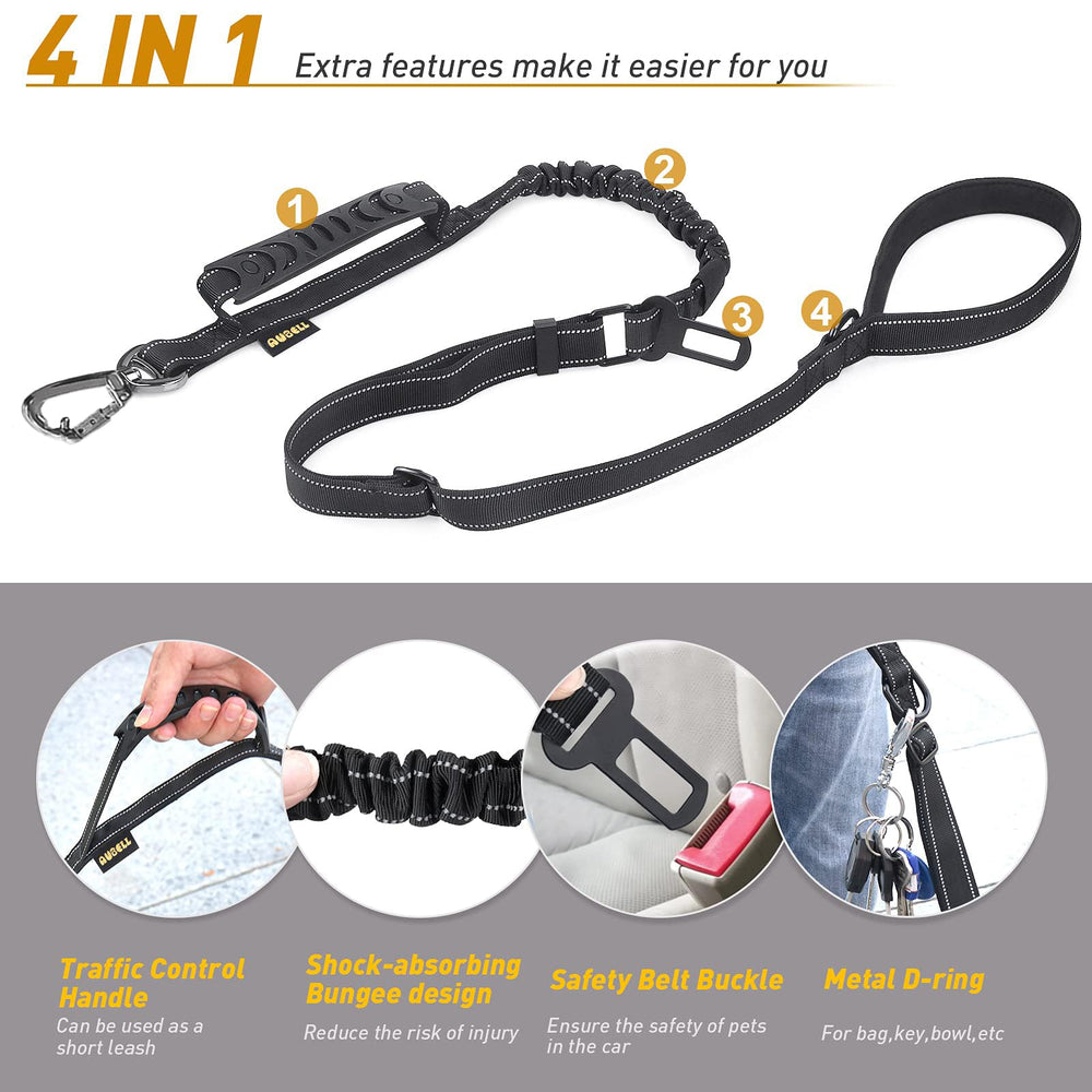 AUBELL Tactical dog leash with reflective thread for high-visibility night walks.