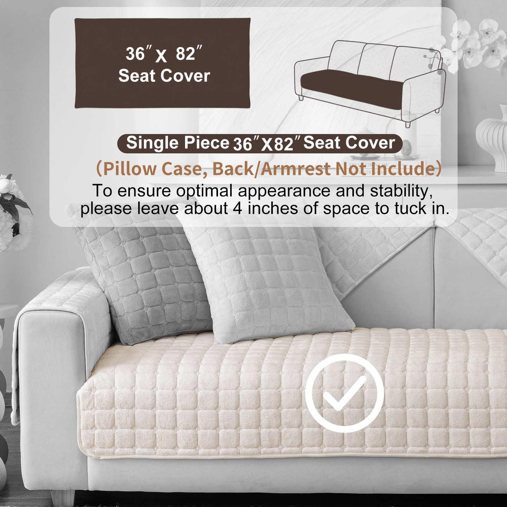 Aucrovee Velvet Washable Couch Cover with non-slip grid backing highlights secure placement.