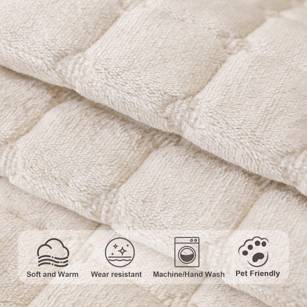 Aucrovee Velvet Washable Couch Cover on sofa illustrates protection against pet hair and mess.