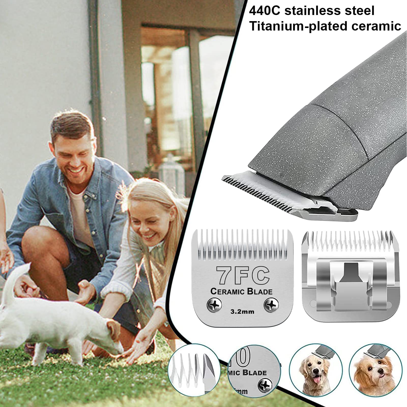 Audoc ceramic blade highlights titanium-coated ceramic edge for cooler cuts.