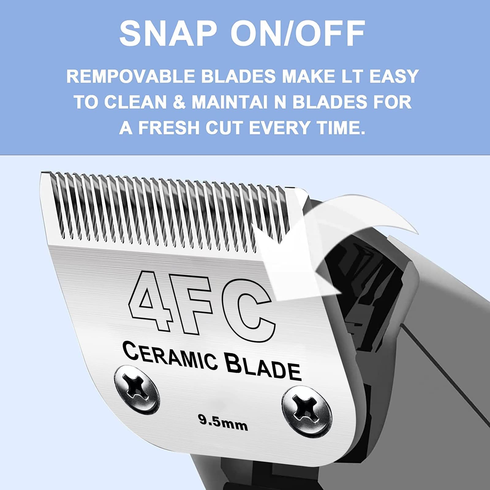 Audoc ceramic shear blade with titanium coating reduces heat during grooming.
