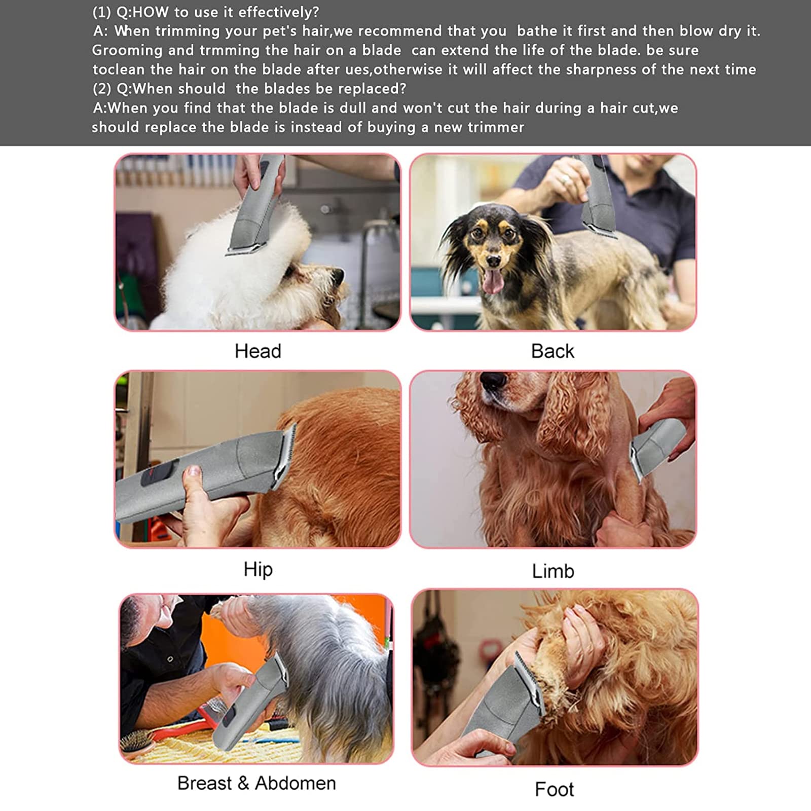 Audoc low-noise grooming blade offers quieter clipping sessions.
