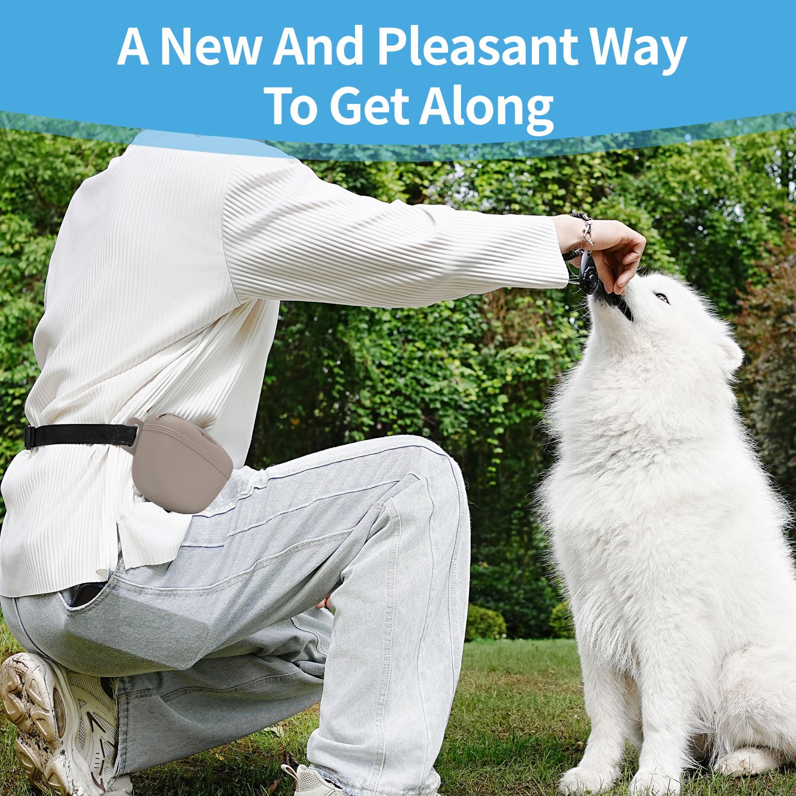 AUDWUD outdoor-use setup demonstrates practical hands-free feeding with a dog.