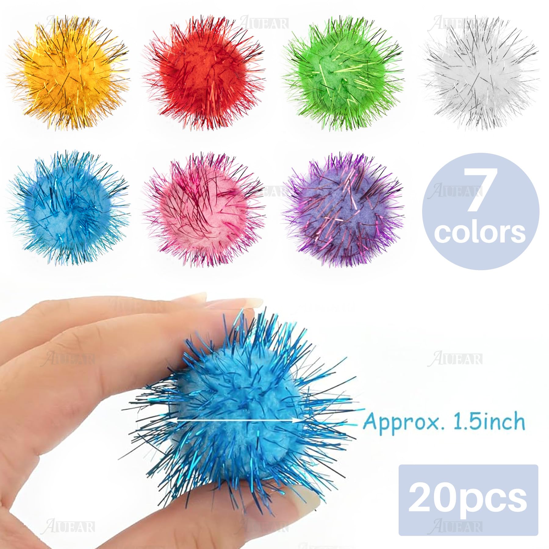 AUEAR sparkle ball fiber and tinsel close-up highlighting durability and premium shine for lasting fun