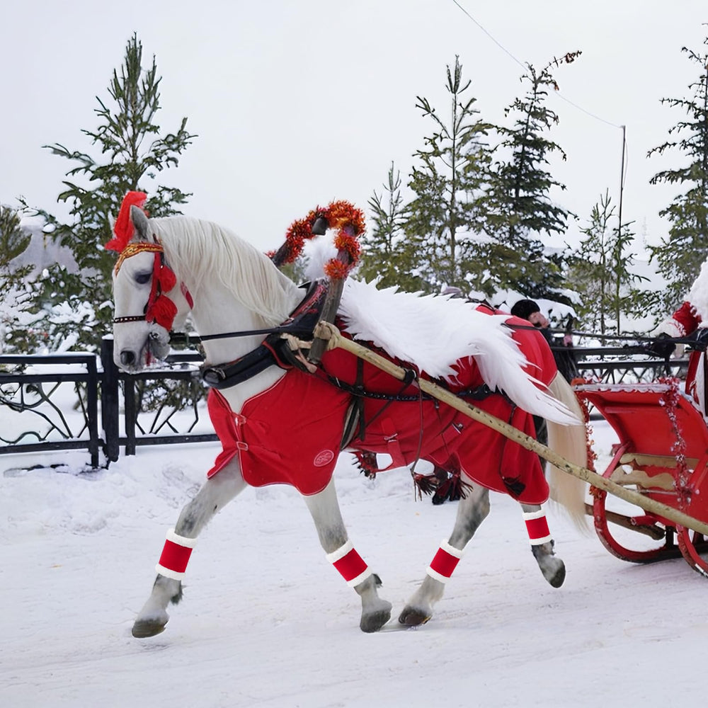 AUECOOME in-use red leg wraps during a holiday parade.