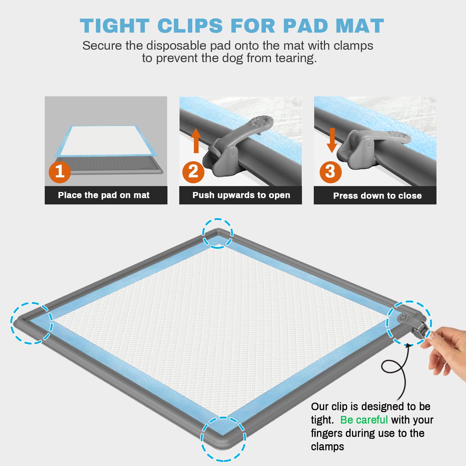 AUFORPET lock buckle image highlights secure clamp preventing pad from slipping.