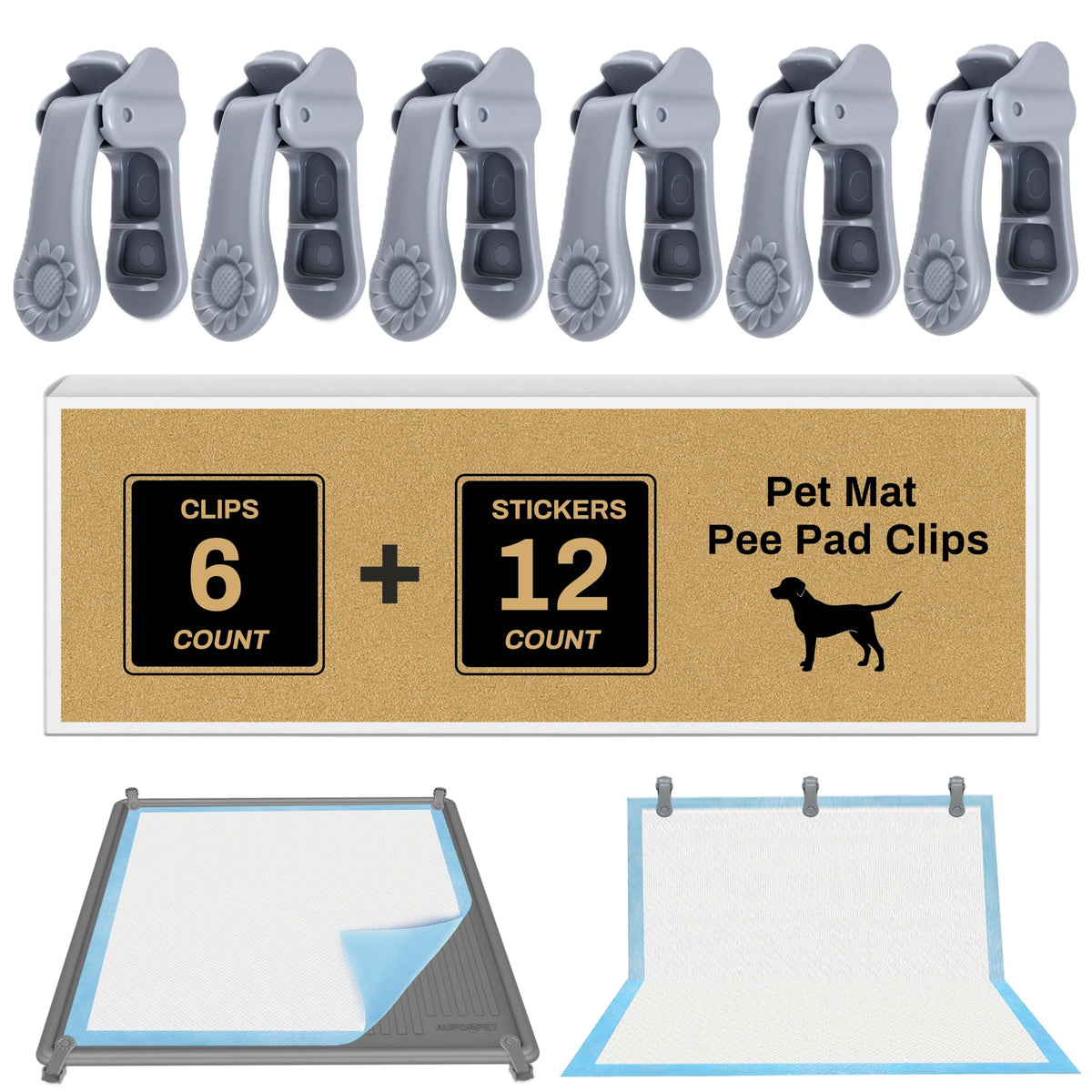 AUFORPET wall pee pad clip assembly demonstrates secure pad mounting for tidy indoor use.