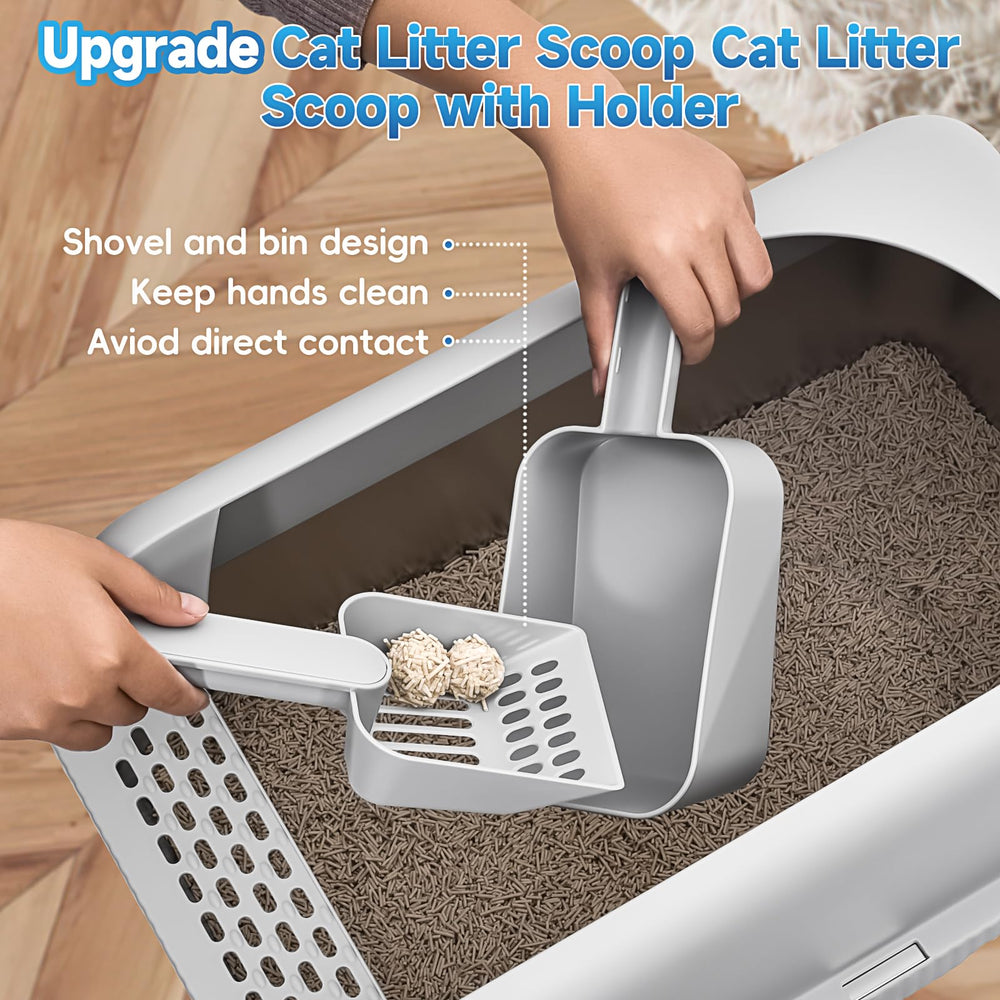 AUFYA stainless steel litter box high sides closeup showcases containment and mess prevention.