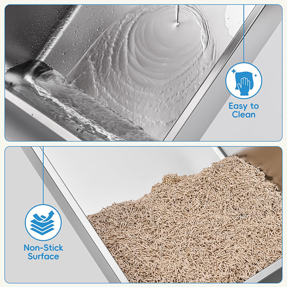 AUFYA XL stainless steel litter box anti-skid pads ensure stable placement.