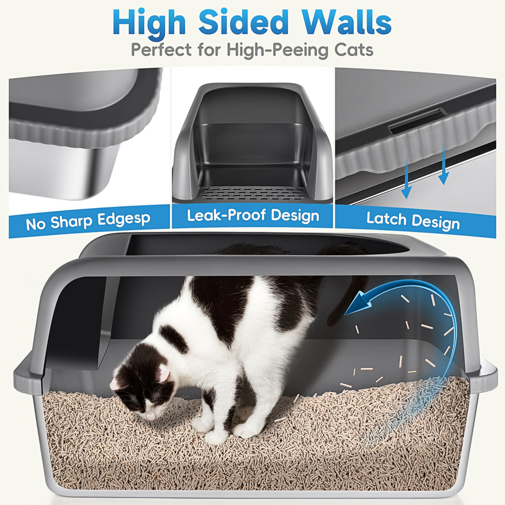 AUFYA XL stainless steel litter box entrance with filter emphasizes clean entry and less tracking.