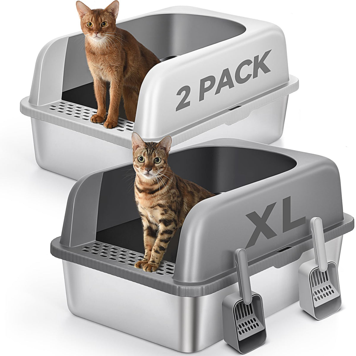 AUFYA XL stainless steel litter box with lid top view highlights private space and reduced scatter.