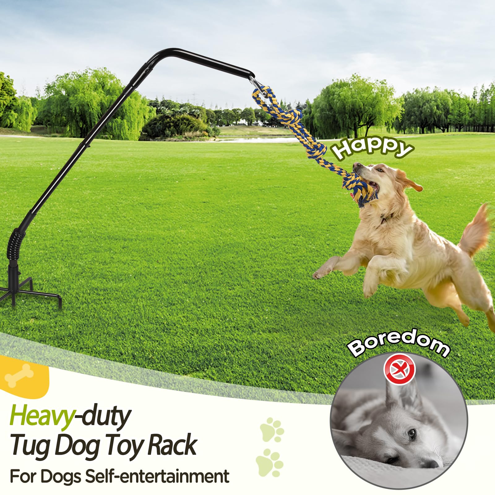 AugFir Tether self-play-setup lets dogs entertain themselves while owners multitask.