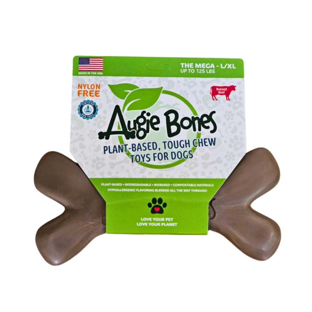 Augie Bones Mega toy close-up shows rugged chew surface for aggressive chewers