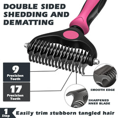 Augwind pet grooming rake demats knots for smoother fur.