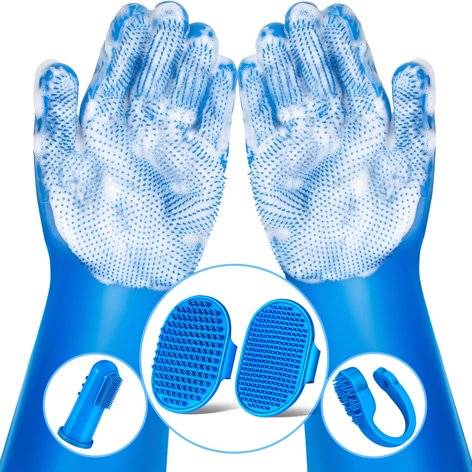 Augwind 6PCS grooming kit gloves with silicone bristles for deep fur removal during baths.