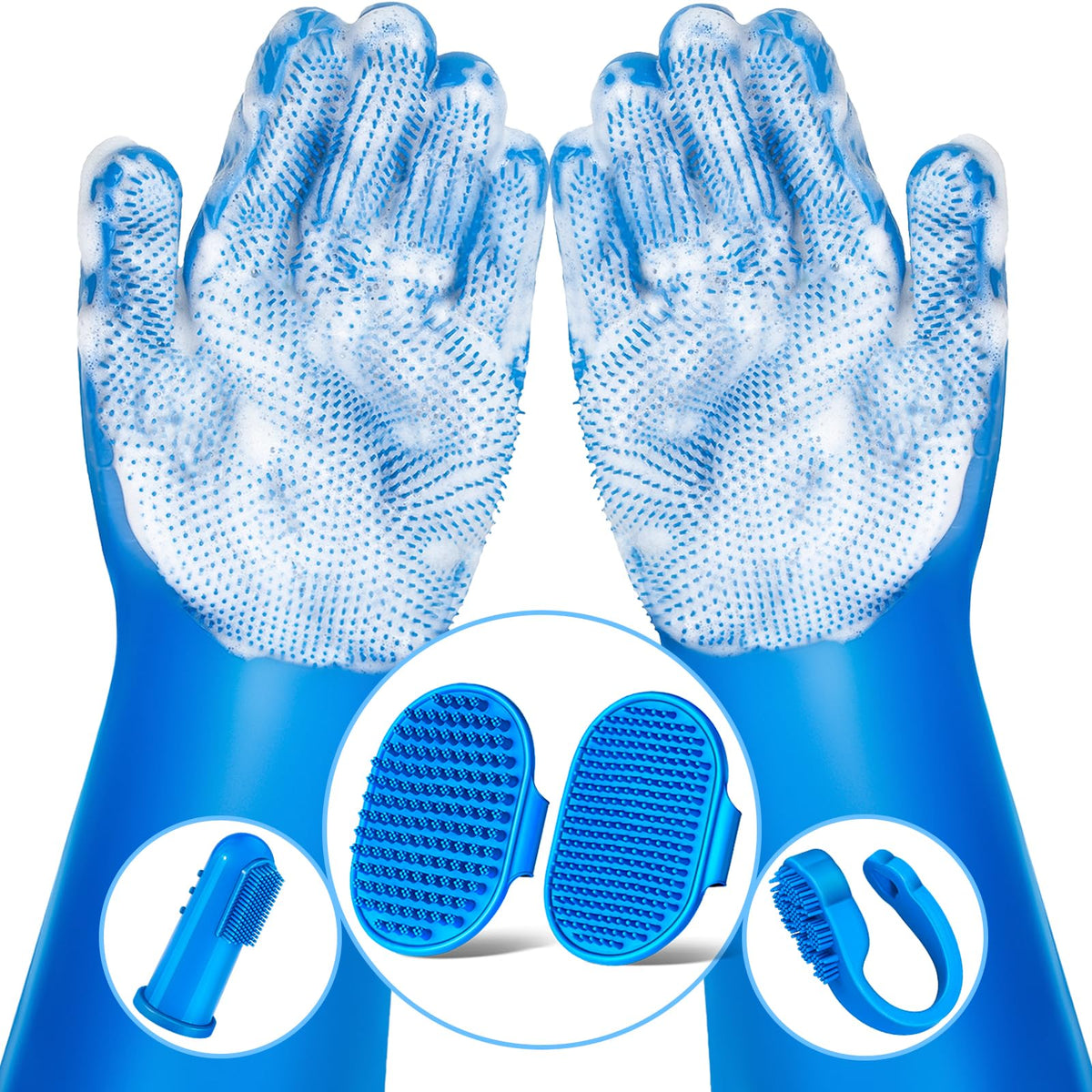 Augwind 6PCS grooming kit gloves with silicone bristles for deep fur removal during baths.