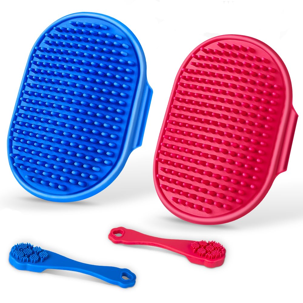 Augwind dog bath brush blue grip for deep cleansing and massage.