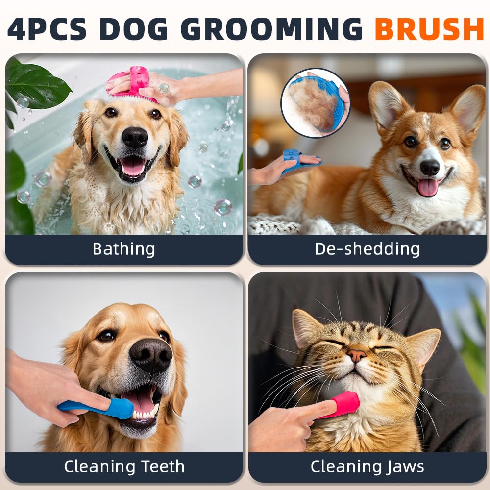 Augwind dog bath brush red handle for easy grip and cleaning.