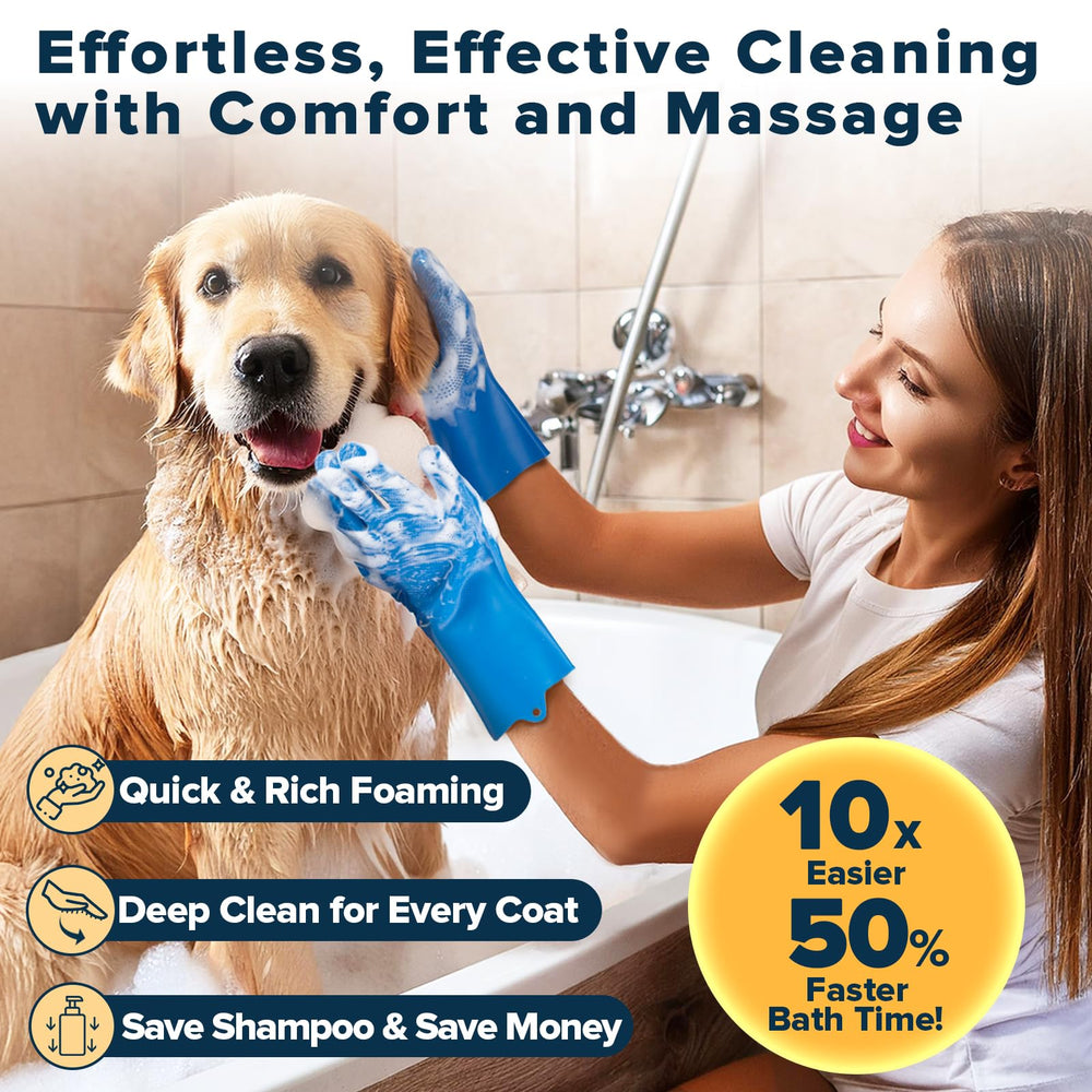 Augwind dog washing brush set designed to create rich foam and quick cleansing.