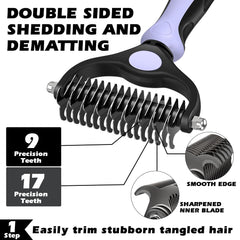 Augwind double-sided dematting comb shows tangle-free coats and smoother finishes.
