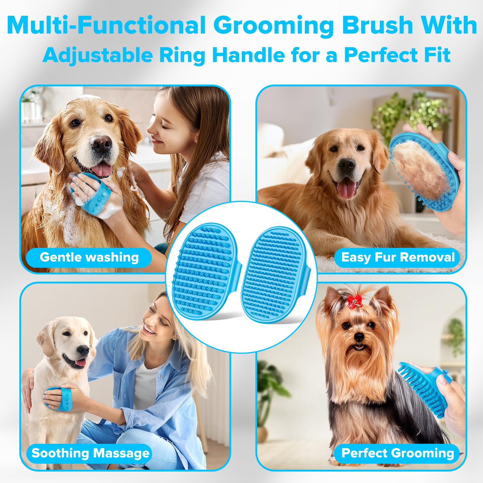 Augwind ergonomic shower brush makes bath time easy and soothing for pets.