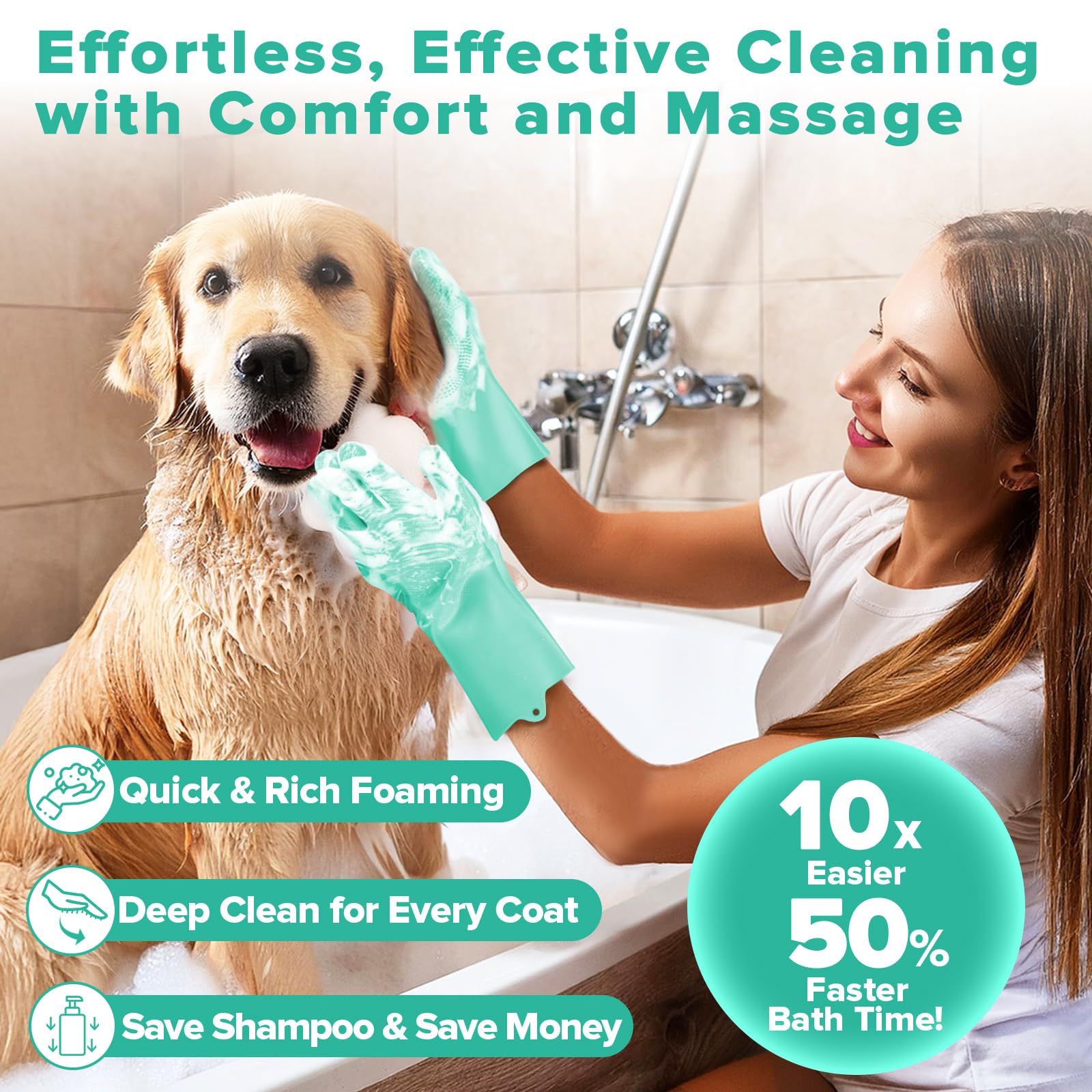 Augwind grooming gloves for dogs and cats provide deep cleansing and fur removal.