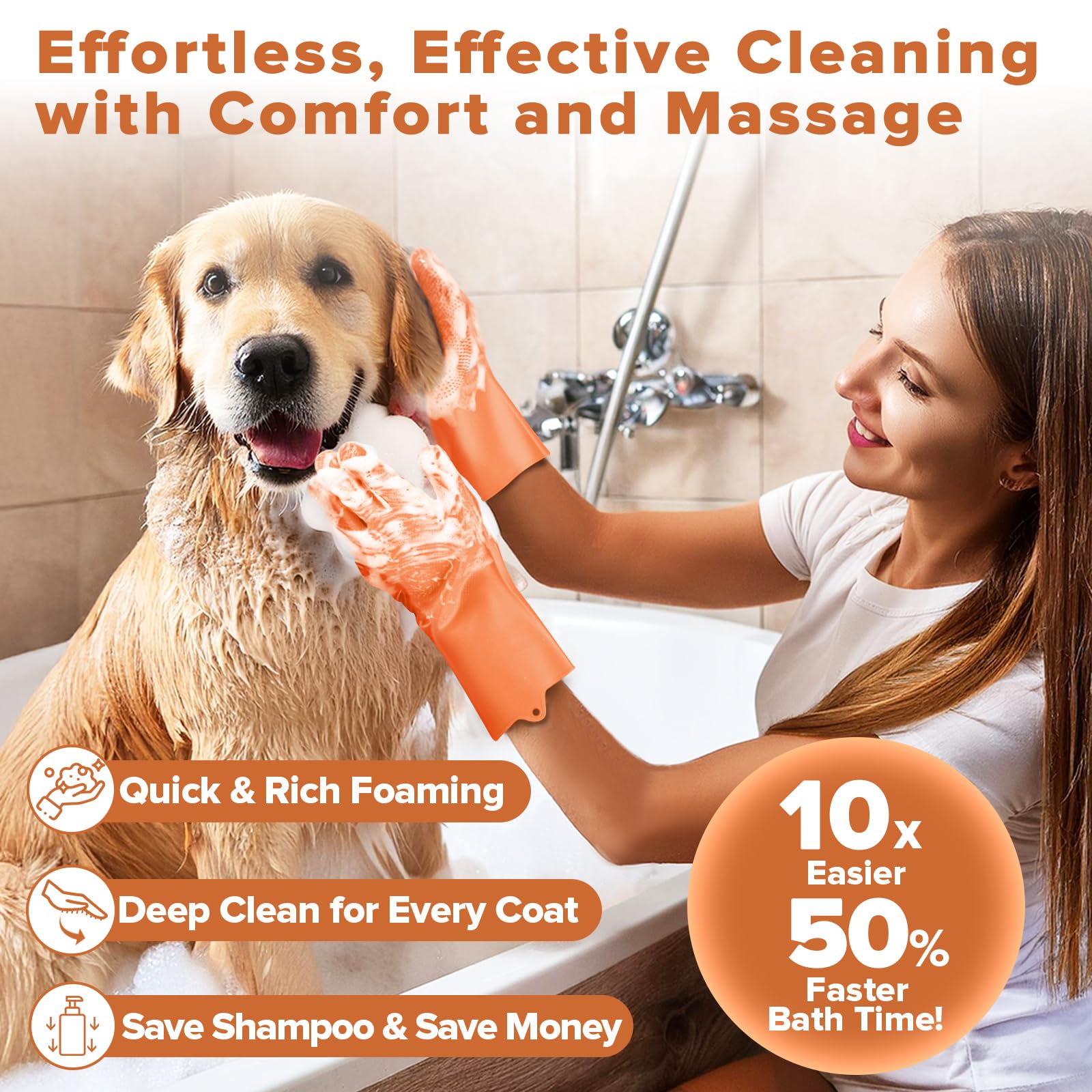 Augwind grooming gloves close-up, tear-resistant silicone providing deep cleansing and foam.