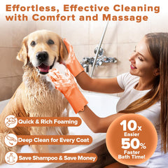 Augwind grooming gloves close-up, tear-resistant silicone providing deep cleansing and foam.