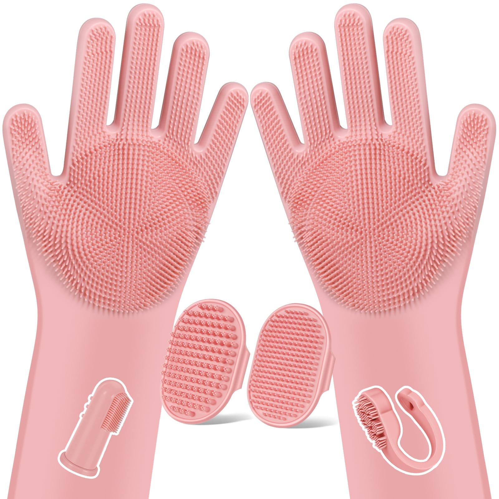 Augwind pet grooming kit gloves closeup with soft silicone tips for gentle bathing and massaging.