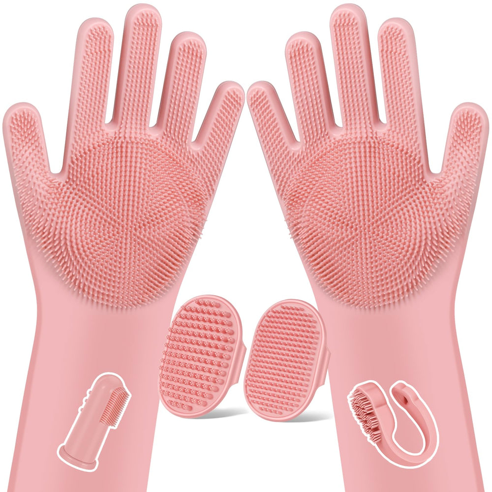 Augwind pet grooming kit gloves closeup with soft silicone tips for gentle bathing and massaging.