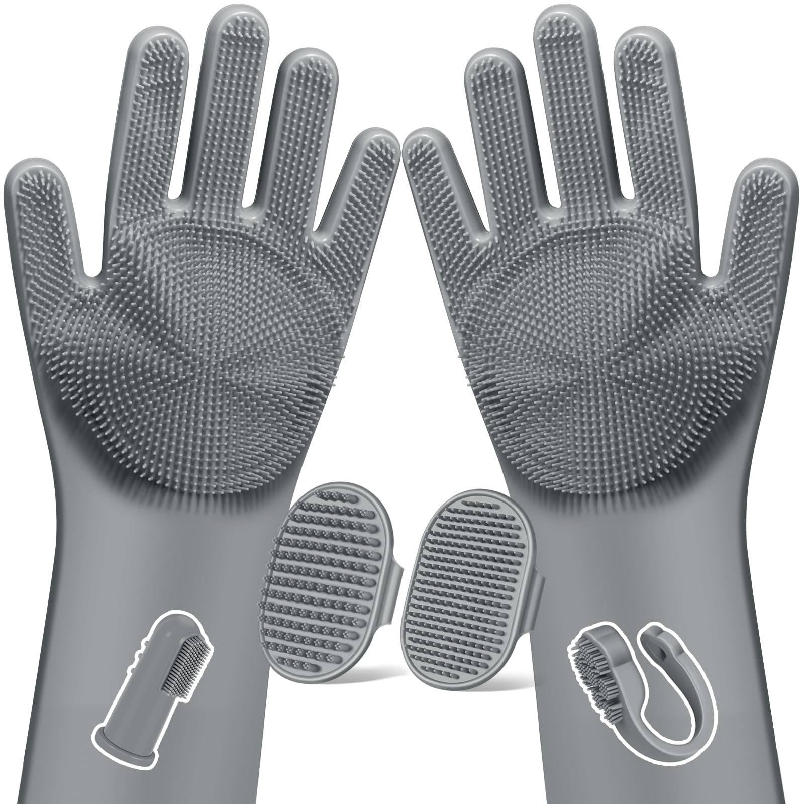Augwind grooming gloves in soft silicone for gentle brushing and fur removal.