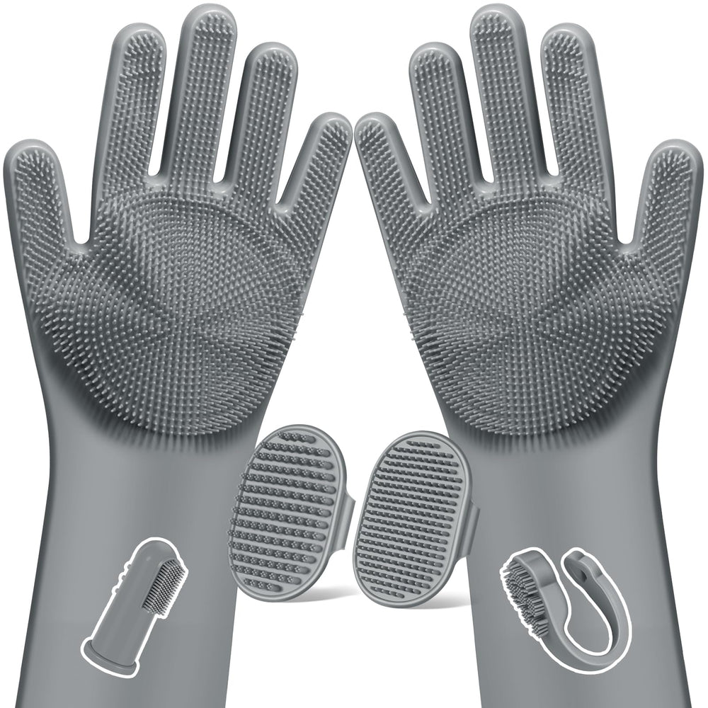 Augwind grooming gloves in soft silicone for gentle brushing and fur removal.