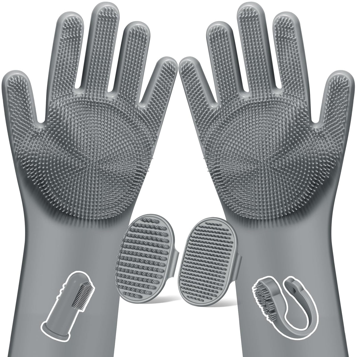 Augwind grooming gloves in soft silicone for gentle brushing and fur removal.