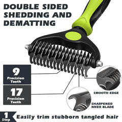 Augwind pet grooming rake double-sided dematting in-use